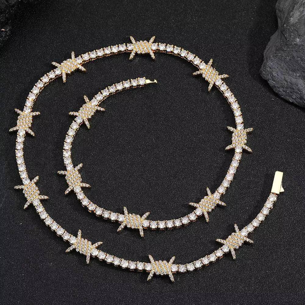 Hip Hop Diamond Necklace Jewelry Miami Tennis Link Chain Iced Out Barbed Wire Tennis Necklace for Men Accessories