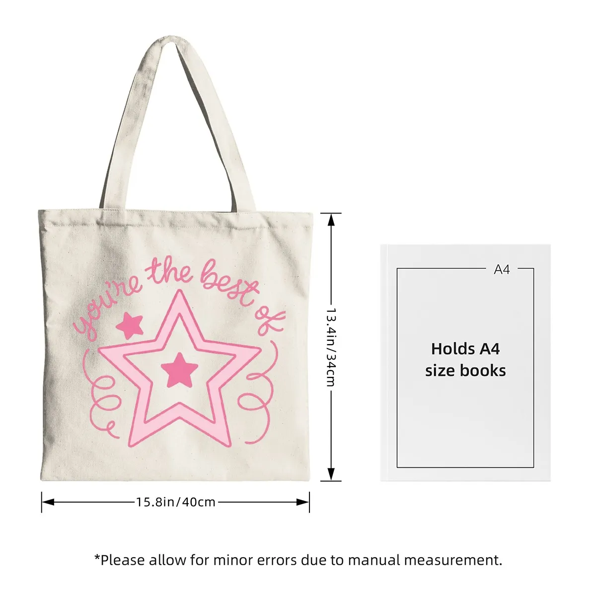 DHgatepod Custom Canvas Tote Bag, Personalized Large Shopping Bag with Long Handles, Durable Reusable Grocery Bag for Women & Men, Gift Idea