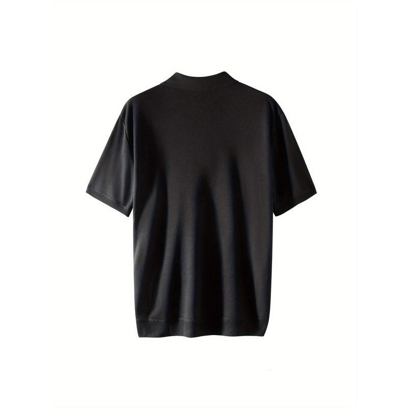 Men's Sports Casual Shirt - Breathable Knitted Short Sleeve Top with Black White Contrast Collar, Suitable for Outdoor Hiking, Fitness, and Daily