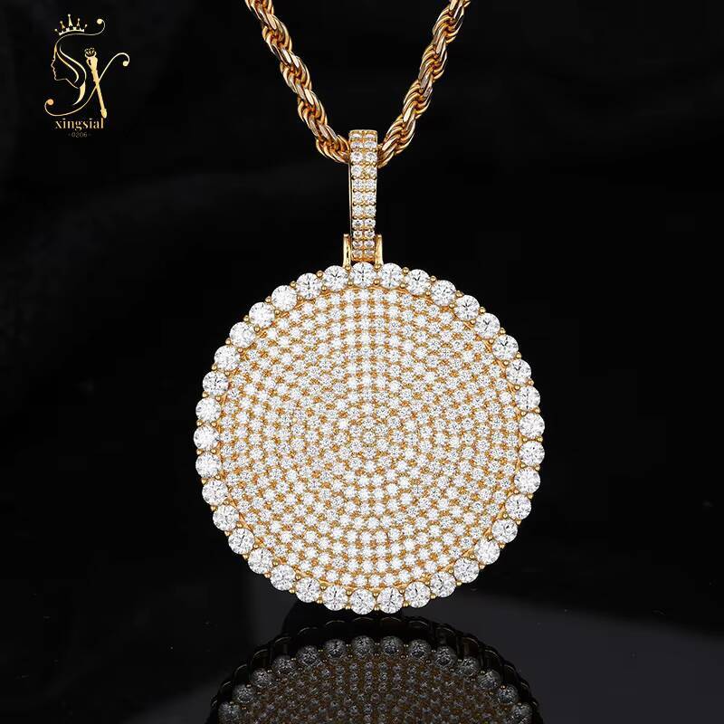 18K Gold Plated Jewelry Pass Diamond Tester 925 Sterling Silver Vvs Hiphop Diamond Necklace Round Hiphop Moissanite Pendant