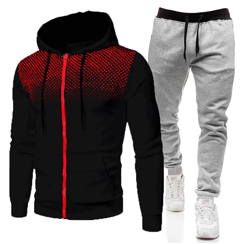 European and American new men's casual hooded sweater sports two-piece suit