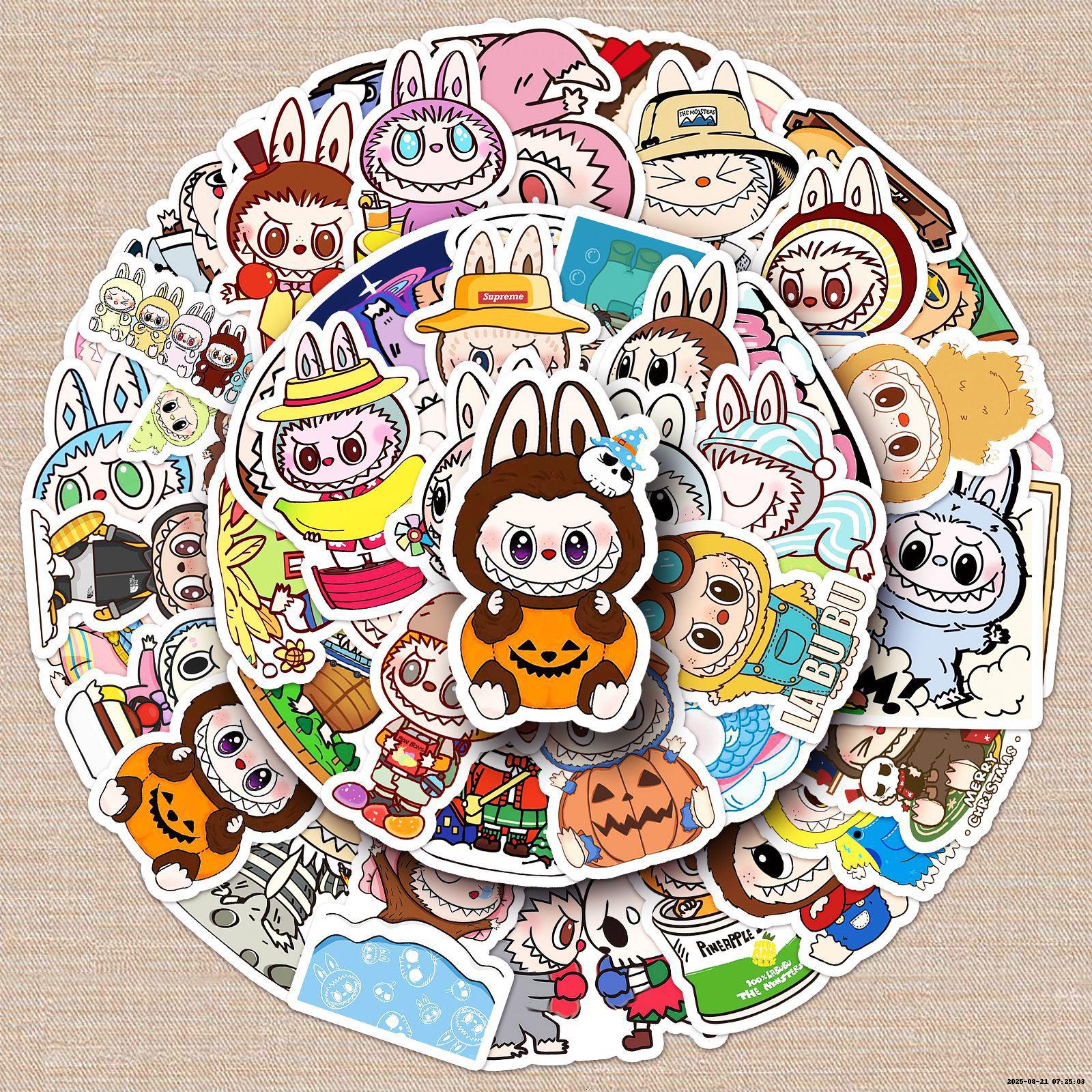 50pcs Cute Labubu Monster Cartoon Stickers Decals DIY Laptop Notebook Fridge Water Bottle Decoration Sticker Kids Toys-c