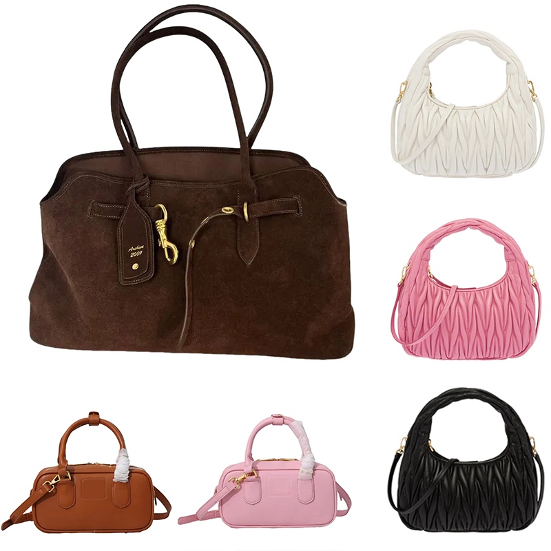 Tote Bag Designer bag Vintage Suede Bag Womens Sheepskin Shoulder Bags Aventure Bowling Bag Leather Crossbody Half Moon Handbag