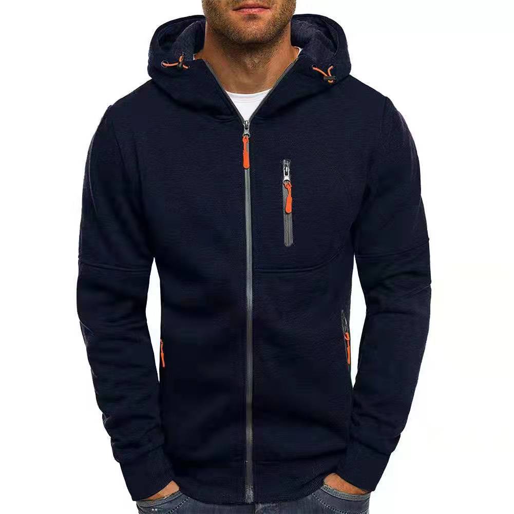 Men's hoodie casual hoodie with zipper pockets full zipper long-sleeved sweatshirt sports hooded jacket