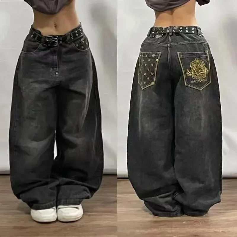 American Retro Cleanfit Fashion Print Baggy Jeans Womens Y2K Casual Joker Gothic High Waist Wide-Leg pants Street Wear250821