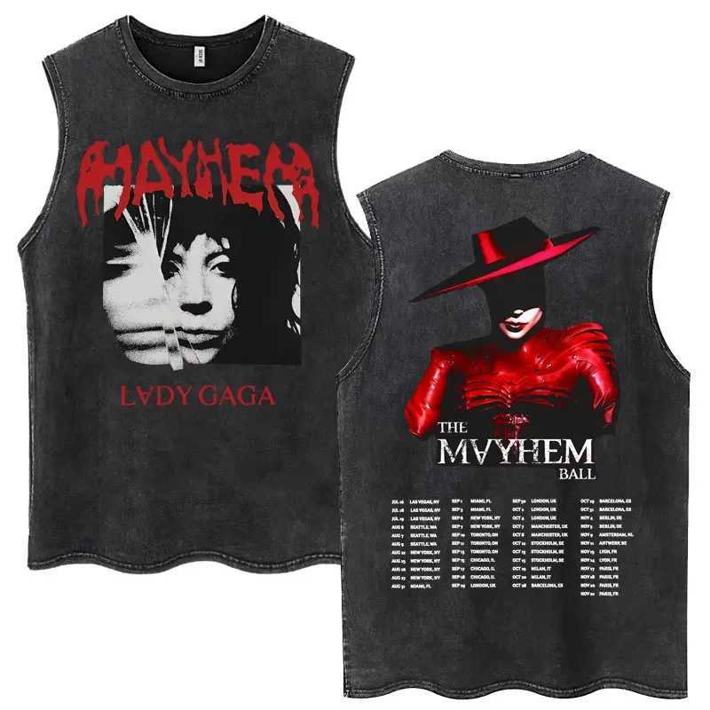 Lady Gaga The Mayhem Ball Tour 2025 Wash Tank Tops Fashion Men Women High Quality Sleeveless T-shirt Loose Cotton Casual T Shirt X250821