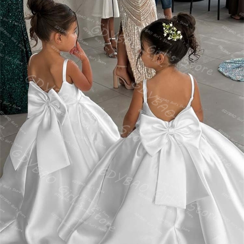 Ivory Flower Girl Dress With Bow Strap Mini Bridal Wedding Dress Kids Ball Gown 1st Communion Frock de Noiva 250821