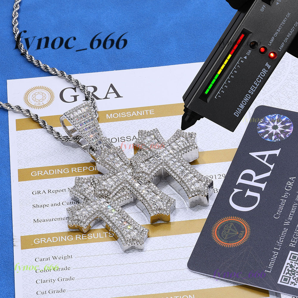 New Style 925 Sterling Silver Sparkle VVS Iced Out Men Hip Hop Moissanite Jewelry Cross Pendant Chain Link Triple Cross Charm