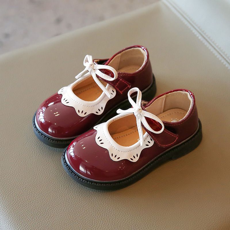 for Kids Girls Princess Wine Red Black Ruffles Elegant Patent Leather Bowknot Walkfashion Children Girl Toddlers Flat Shoes Sizes 21 - 35 dh1922389