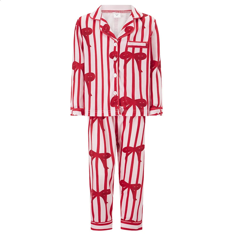 Mommy and Me Matching Christmas Pajamas Womens Daughter Girls Bow Striped Print Satin Xmas 2 Piece Pjs Set Family Sleepwear 250820