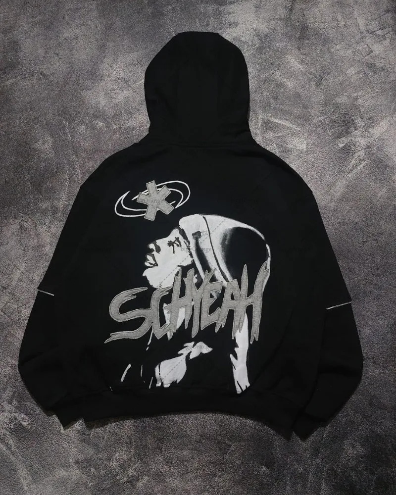 Summer Harajuku Retro Street Zipper Hoodie Men Y2k Goth Punk Hip-hop Rock American Classic Oversized Sweatshirt Women 250821