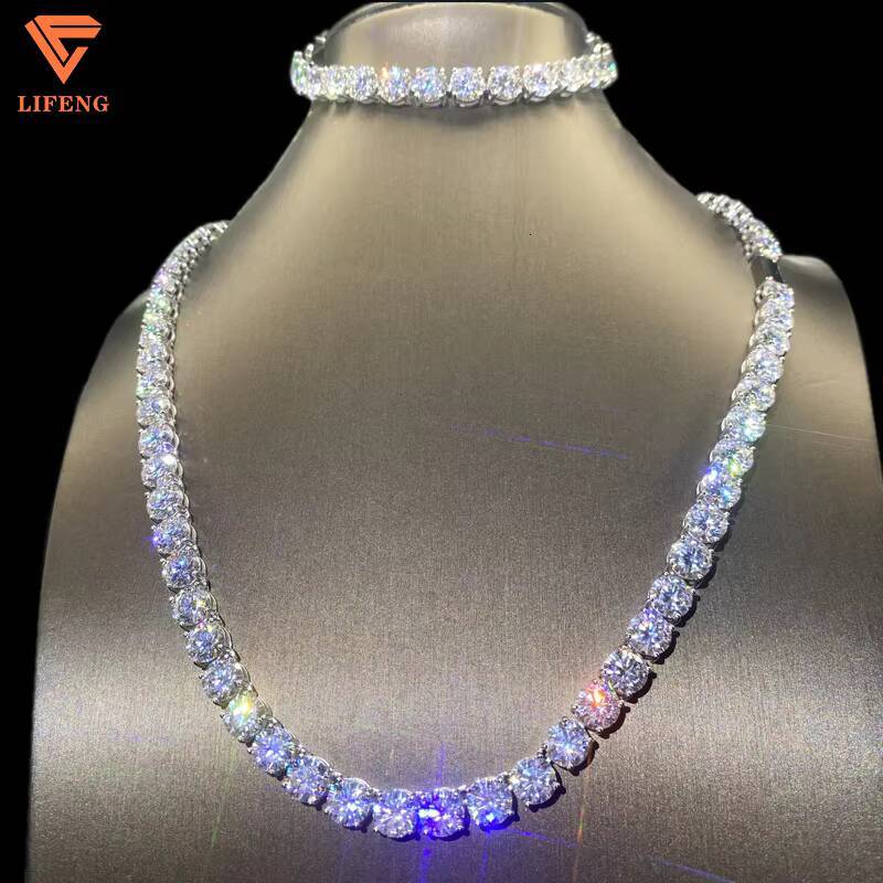Large Stock 8.0mm VVS Moissanite Diamond 925 Silver Iced Tennis Chain Necklaces Pass Diamond Tester Hip Hop Jewelry