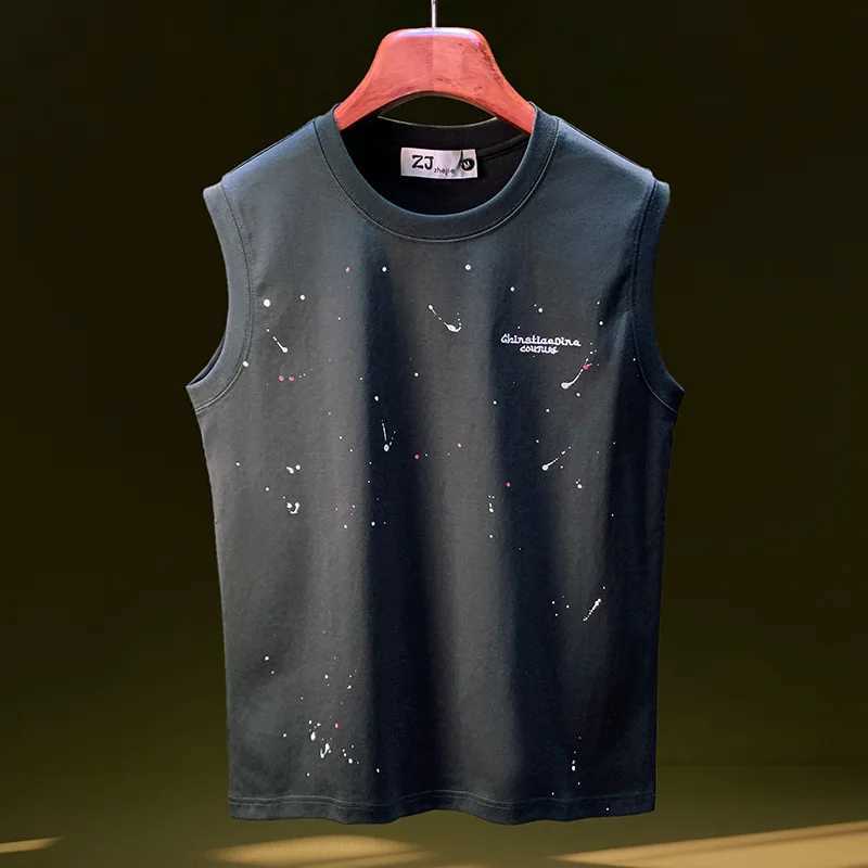 Summer Thin Vest Clothing Mens Trendy Loose Sleeveless T-Shirt Ink Dot Printed Quick Drying Training Top X250821