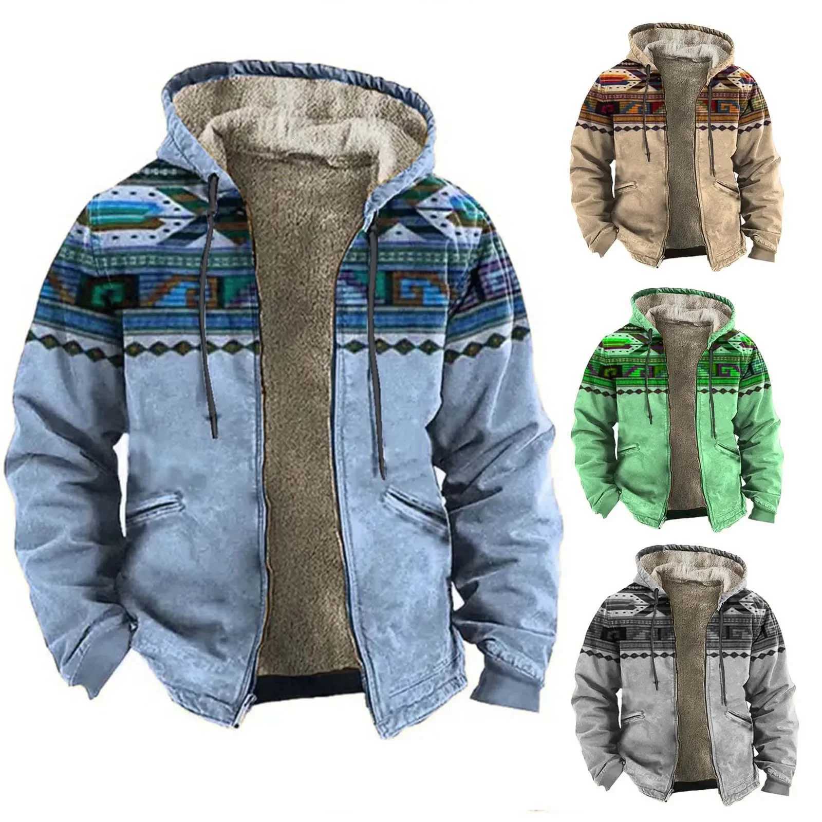 Men Jacket Cardigans Native Aztec Buff Coats Festival Printed Thick Outdoor Hunting Fleece Winter Casual Streetwear Clothing X250821