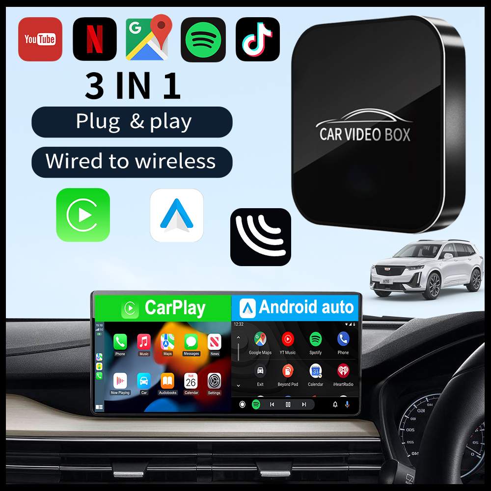 New CarPlay ai Box Wireless Android Auto & Apple Car play 3in1 Multimedia Adapter Built-in Netflix YouTube 5G 2+16GB WIfi Plug & Play USB-Powered No D