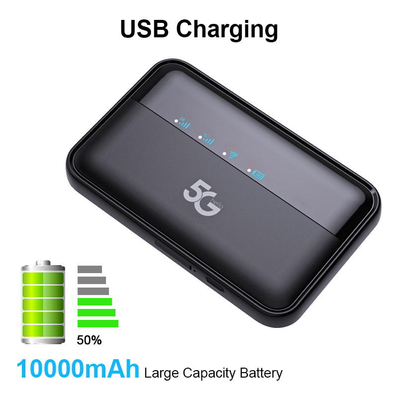 MiFi Pocket wifi 5G with Sim Slot Dual Band 5.8Ghz 10000mAh Battery Ultra-long Battery Life WiFi6 Suitable for Mobile Office Work and Travel.