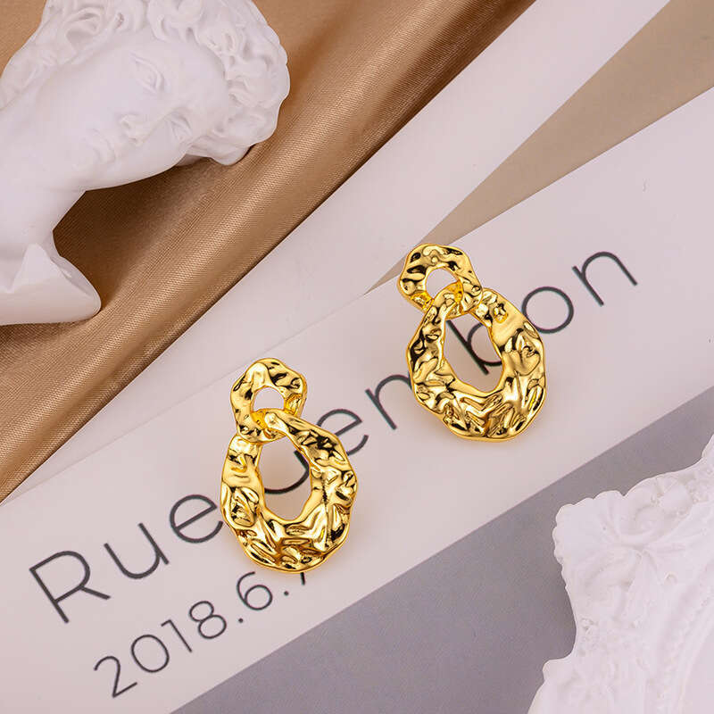 Light Gold Exaggerated French Flower Sier Needle Elegant Texture Heart Earrings Jewelry