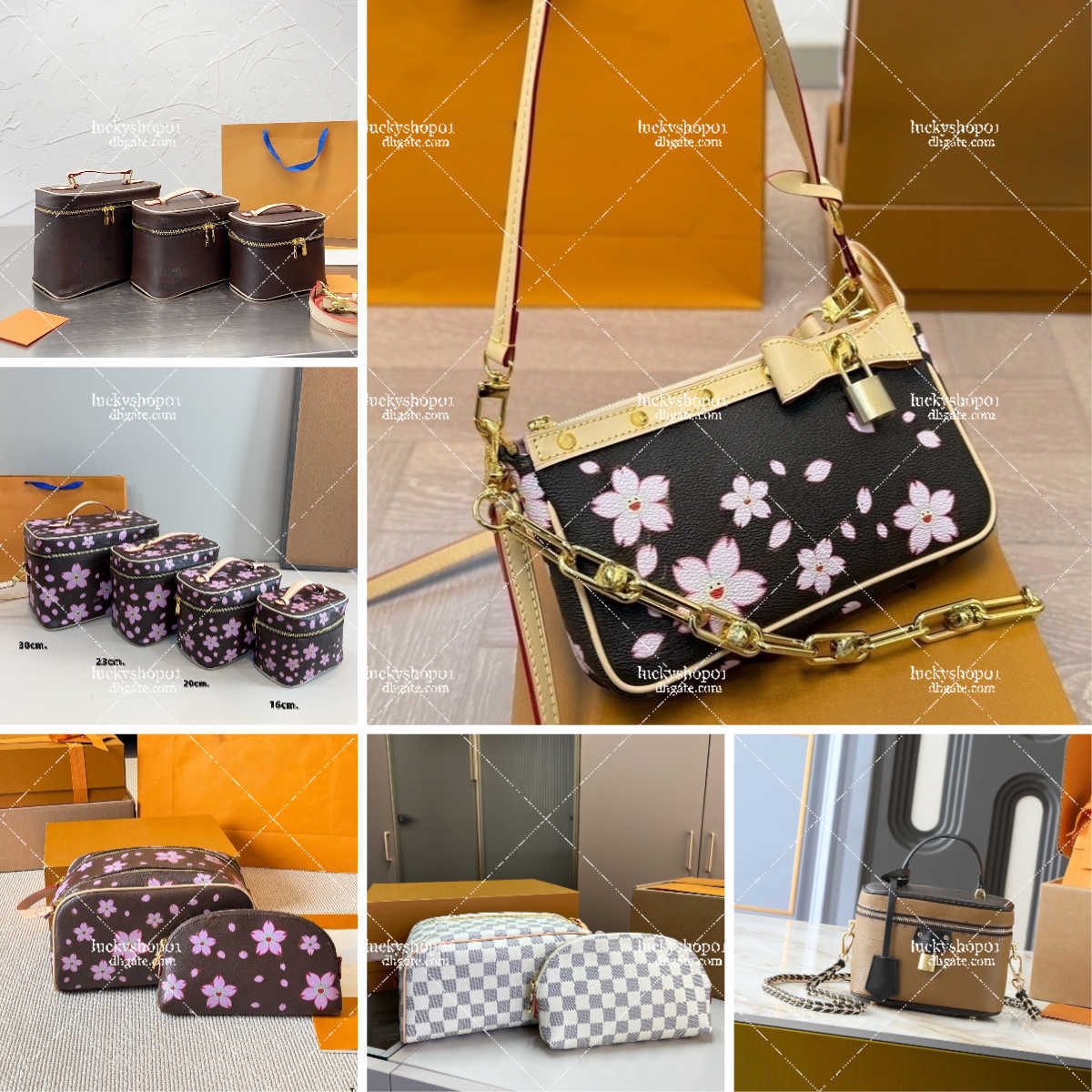 Vanity Chain Pouch leather takashi murakami luxury designer Designer Makeup Bag Luxury Cosmetic Bags Portable Pouch With Shoulder Strap Brown Leather Crossbody