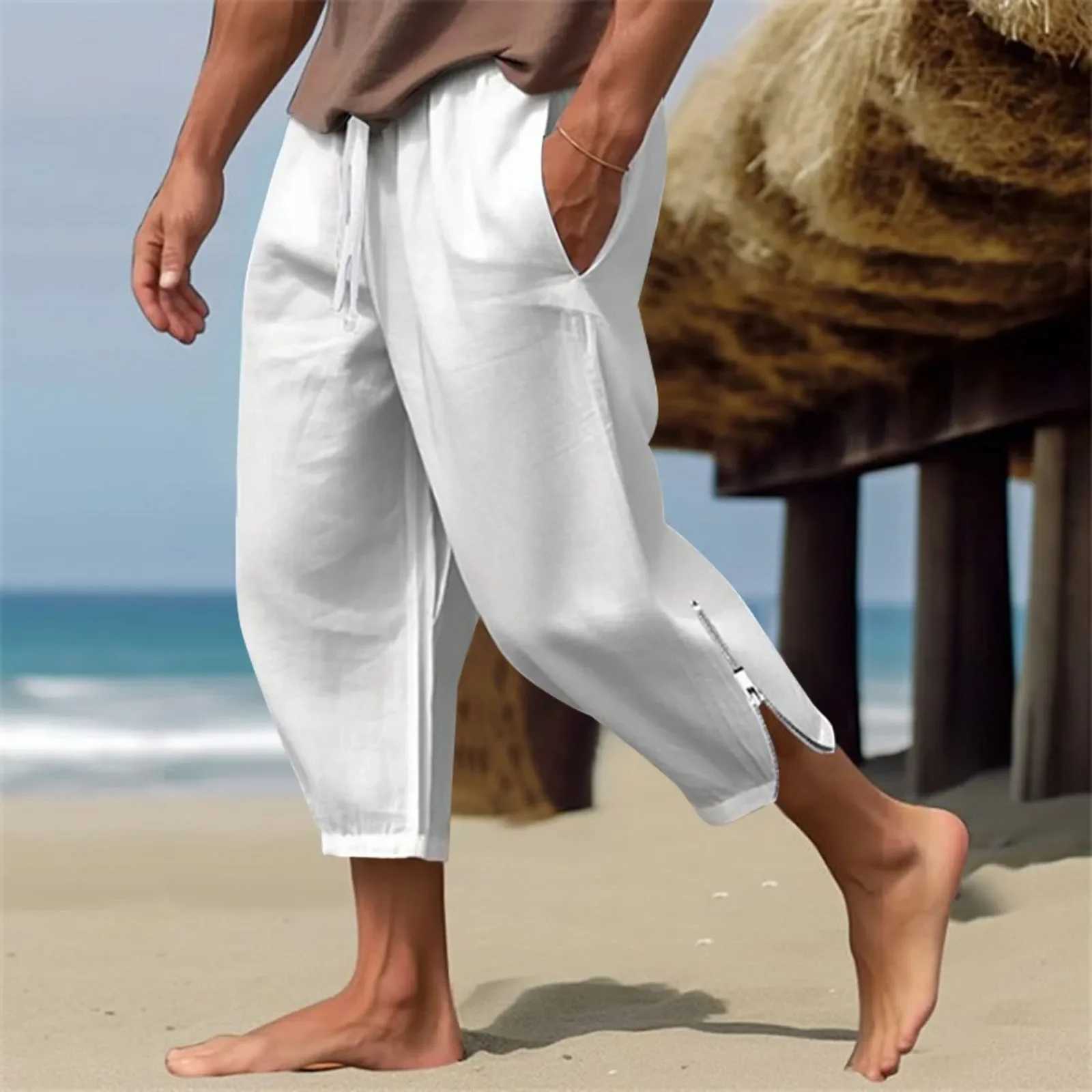 Solid Color Harem Pants Casual Capri Pants Lightweight Loose Beach Summer Pants Men Sweatpants Korean Fashion Sportswear XJ250821