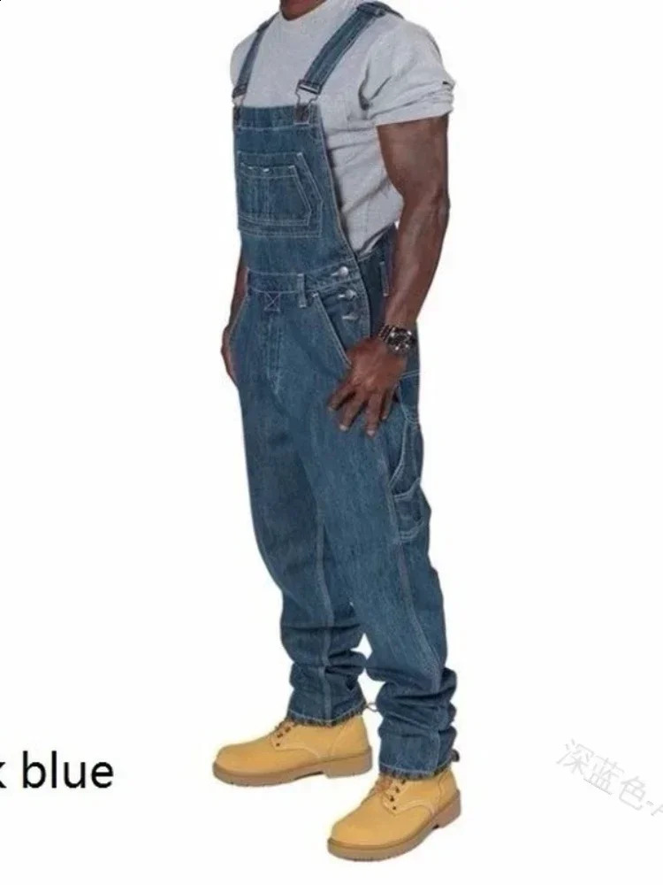 Mens Jeans Overalls Men Pockets Casual Loose Long Denim Pants Slim Splice Straight Rompers Autumn Plus Size 250820
