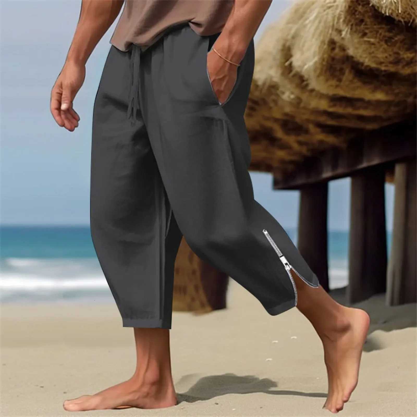 Solid Color Harem Pants Casual Capri Pants Lightweight Loose Beach Summer Pants Men Sweatpants Korean Fashion Sportswear XJ250821