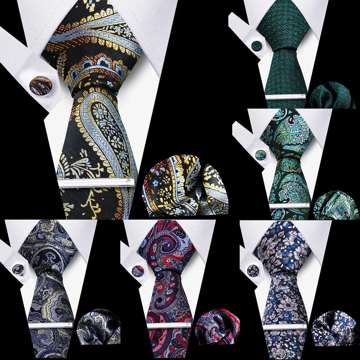 Business Tie For Men Luxury Fashion Necktie Navy Blue 4pcs Set Tie Clip Cufflinks Pocket Square Wedding Suit Accessories Gravata H250820