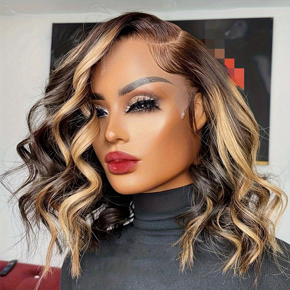 P4/27 Highlight Wig Human Hair Body Wave Lace Front Wig Honey Blonde Colored Short Bob Wig 13x4 HD Lace Wig PrePlucked 36 Inch For Women