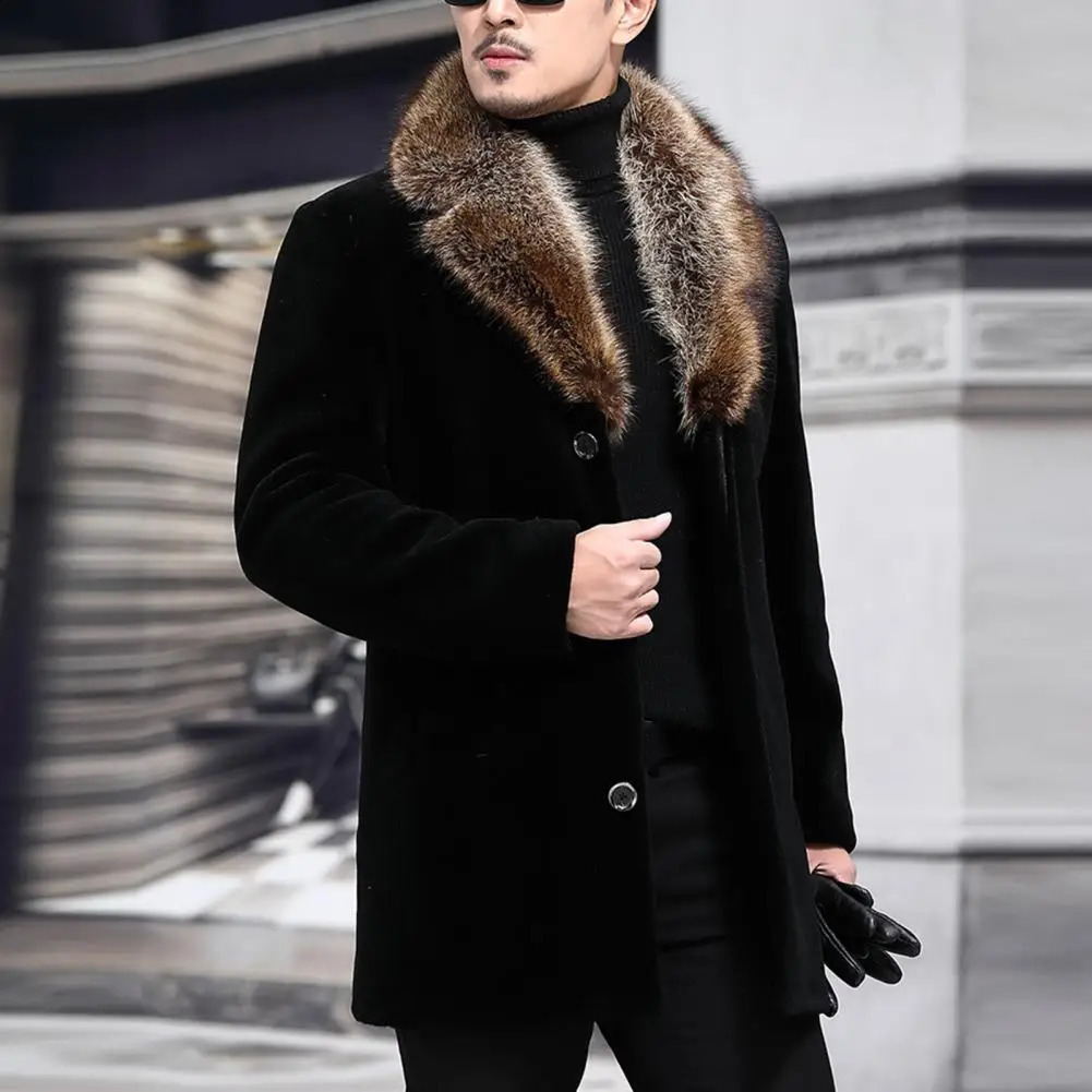 Faux Fur Collar Men Woolen Coat Thick Turndown Singlebreasted Slim Fit Jacket Windbreaker Outwear 250821