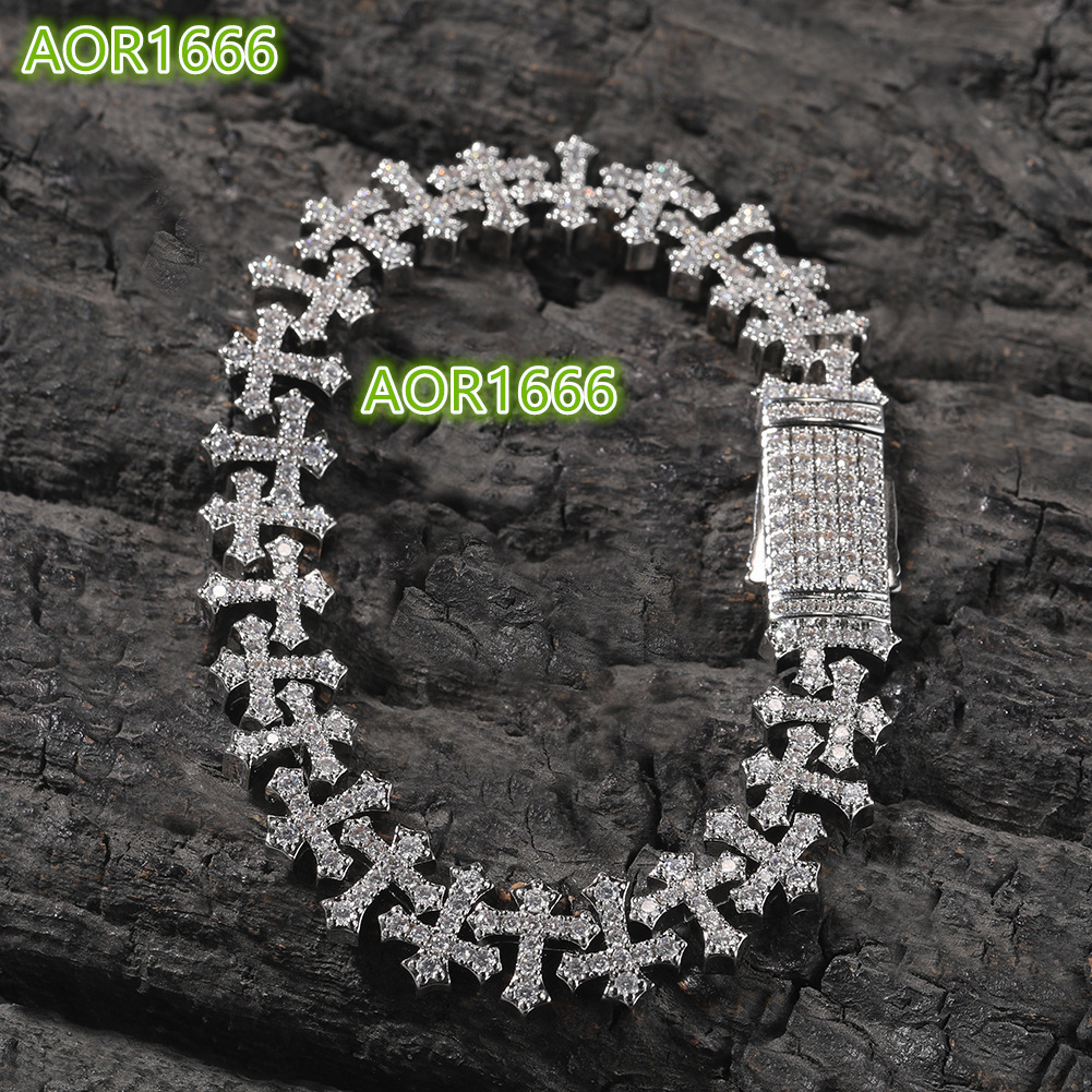 Fashionable unique design cross cross necklace and bracelet; hip-hop bracelet; men and women's micro-set diamond bracelet.