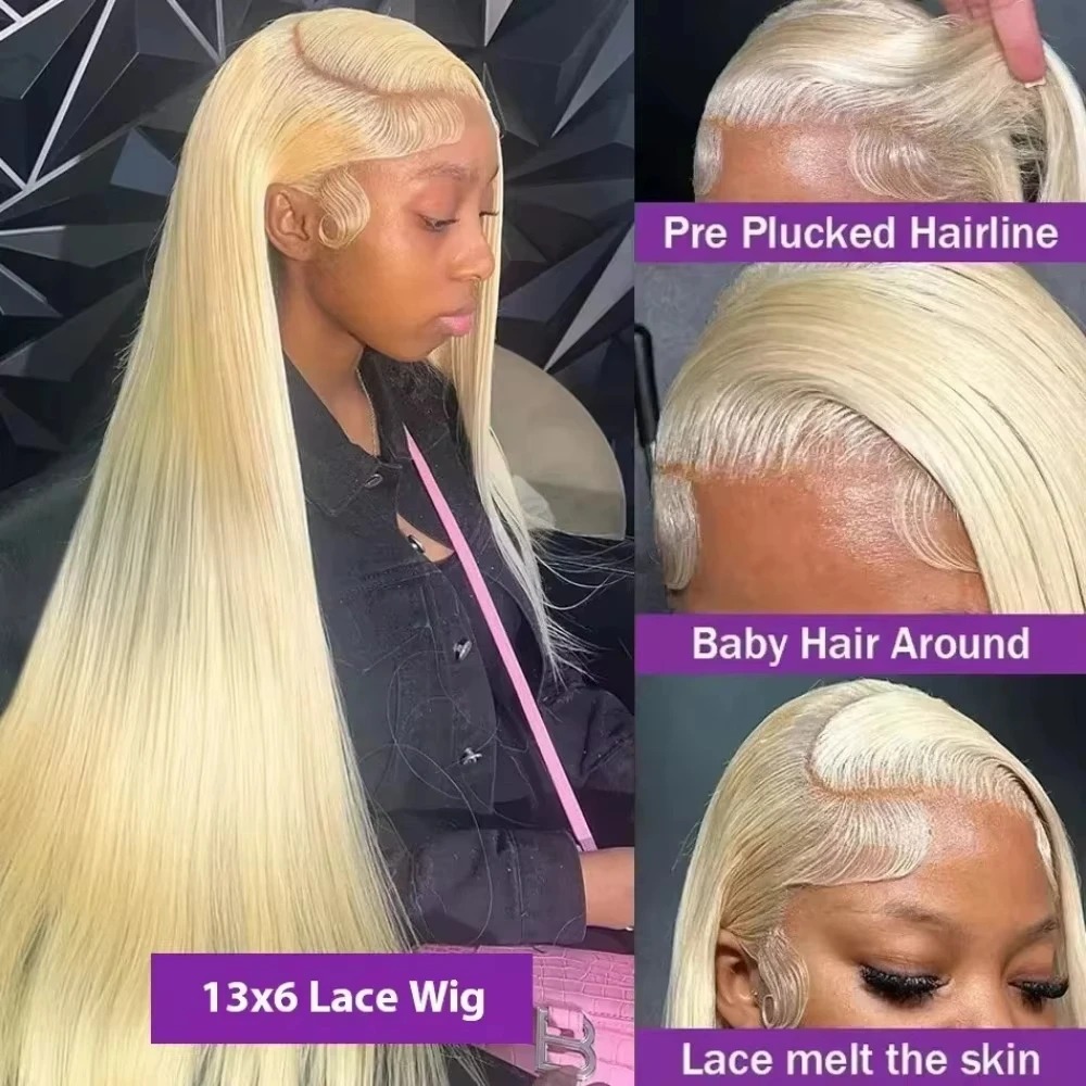 13x6 Blonde High Density 200 Density Straight Hd Transparent 613 Lace Frontal Wig Gluelesss Brazilian Straight 100%Human Hair Wig For Women