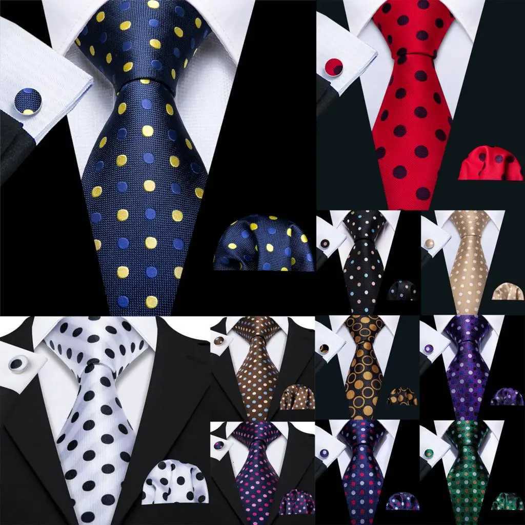 Barry.Wang Jacquard Polka Dot Silk Men Tie Hankerchief Cufflinks Set Designer Necktie for Male Wedding Business Party 30 Colours H250820