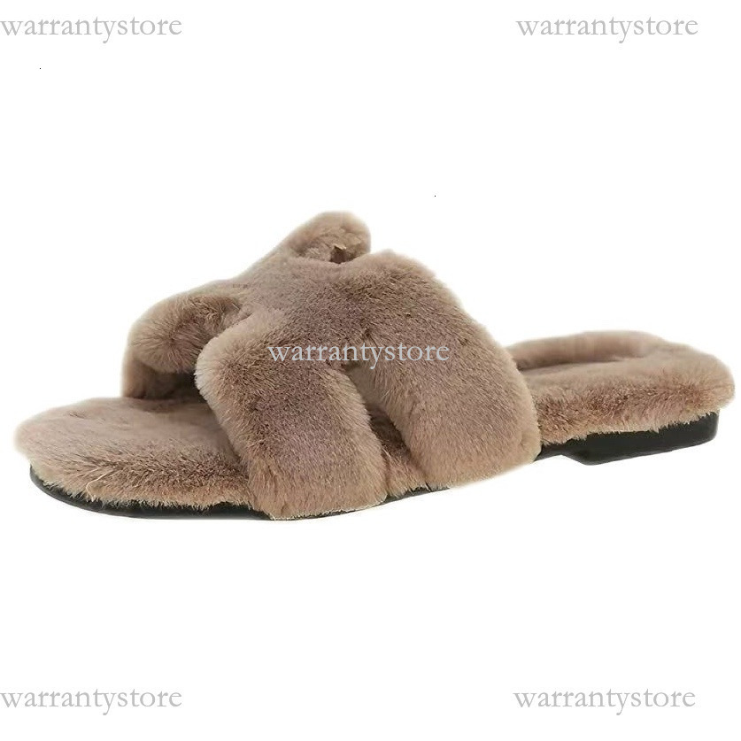 100% Real Fur! Niche H-Type Flat Fur Slippers 2025 New Autumn Winter Versatile Internet Celebrity Square Toe Casual Fur Slippers
