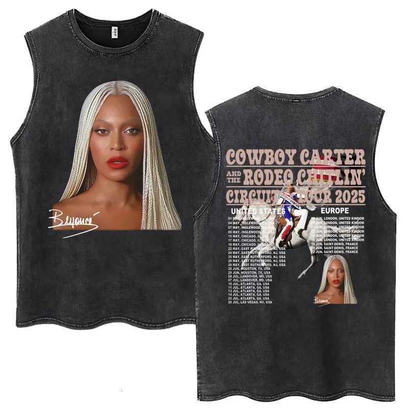 Beyonce Cowboy Carter 2025 Tour Wash Tank Tops Men Women Fashion Popular Music T Shirts Cotton Oversized Sleeveless Street Tees X250821
