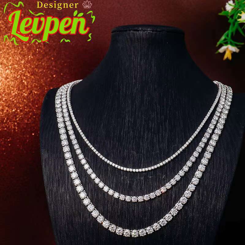 Designer LevpeFine Jewelry Moissanite Tennis Chain Pass Diamond Tester Round Cut VVS Moissanite Stone Tennis Necklace 925 Sterling Silver OACOCANeckla