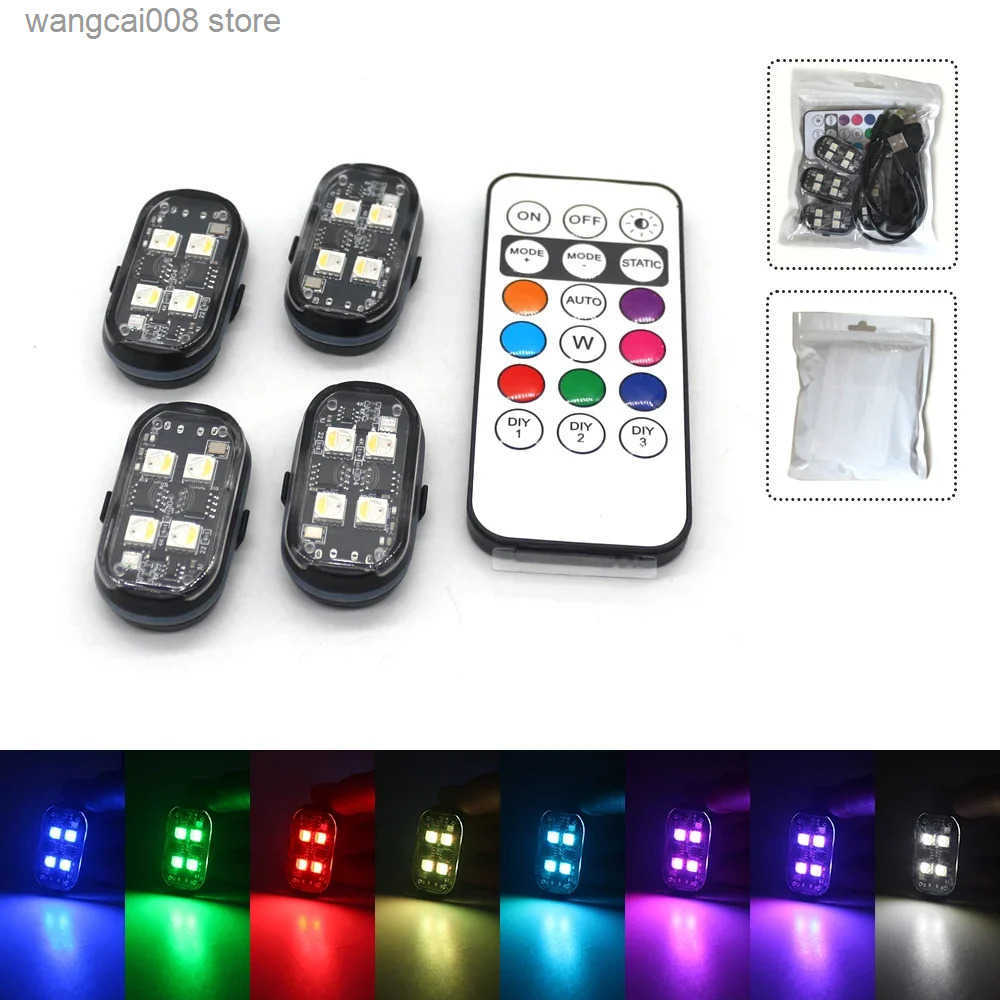 2/4pcs Wireless LED Strobe Lights Car Decor Atmosphere Light 8 Colors Rechargeable Led Lights Anti-Collision LED Warning Light S250821