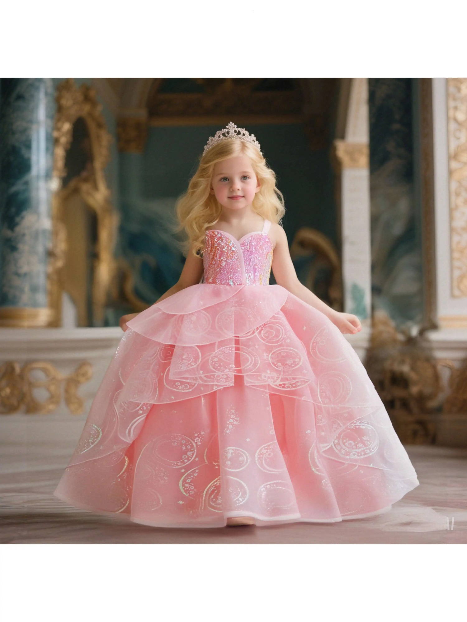 Girl Cosplay Wicked Glinda Costume Girls Sequins Pink Wedding Princess Evening Dress Halloween Witch Birthday Party Frocks 250902