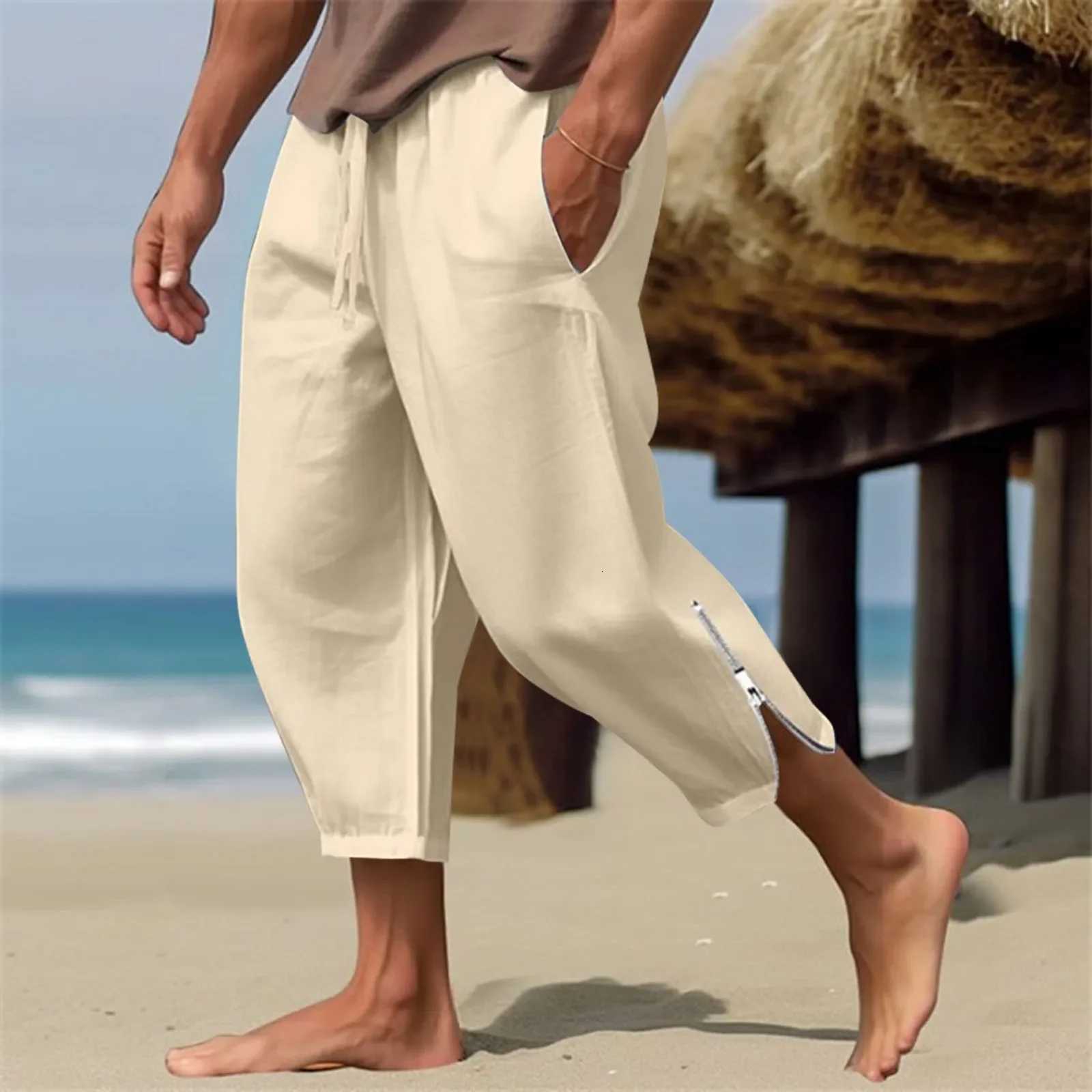 Solid Color Harem Pants Casual Capri Pants Lightweight Loose Beach Summer Pants Men Sweatpants Korean Fashion Sportswear XJ250821