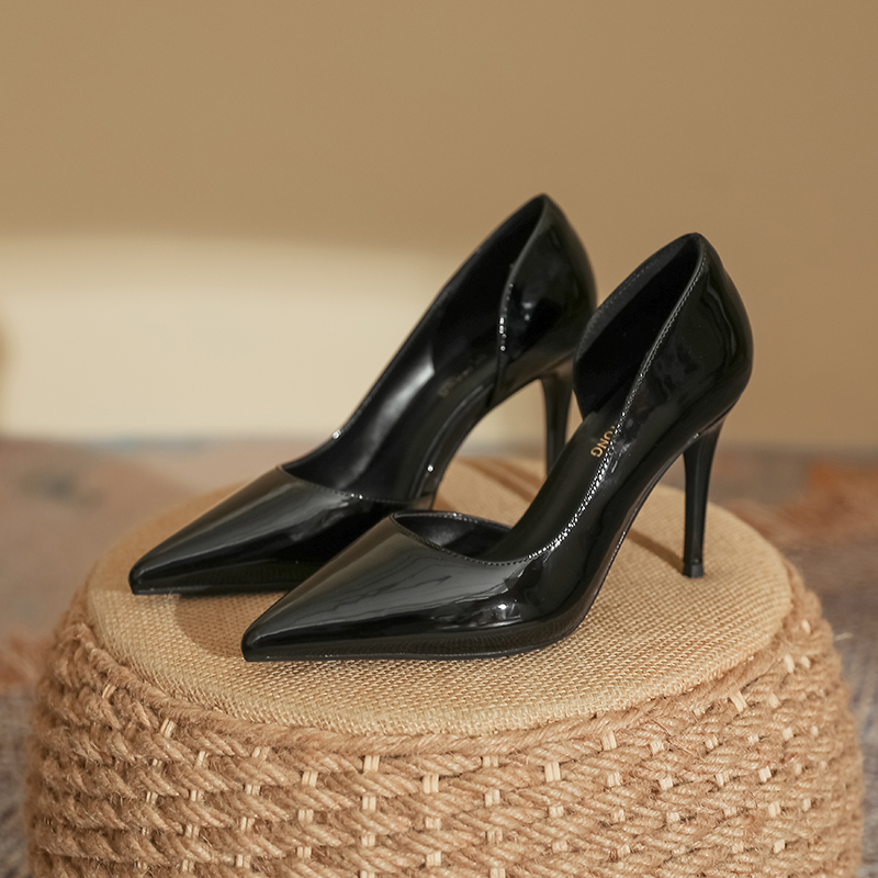 Stylish Nude Patent Leather Pointed Toe High Heels 2025 fashion Shoes