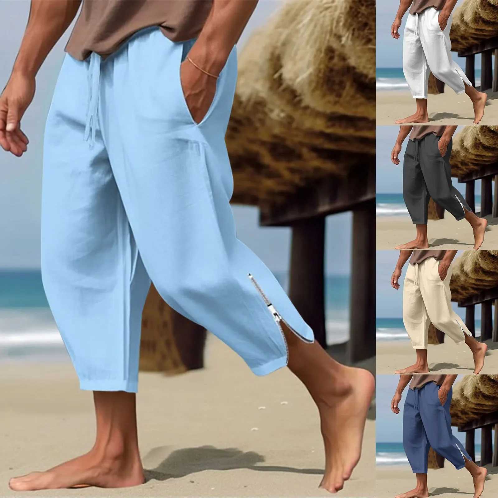 Solid Color Harem Pants Casual Capri Pants Lightweight Loose Beach Summer Pants Men Sweatpants Korean Fashion Sportswear XJ250821