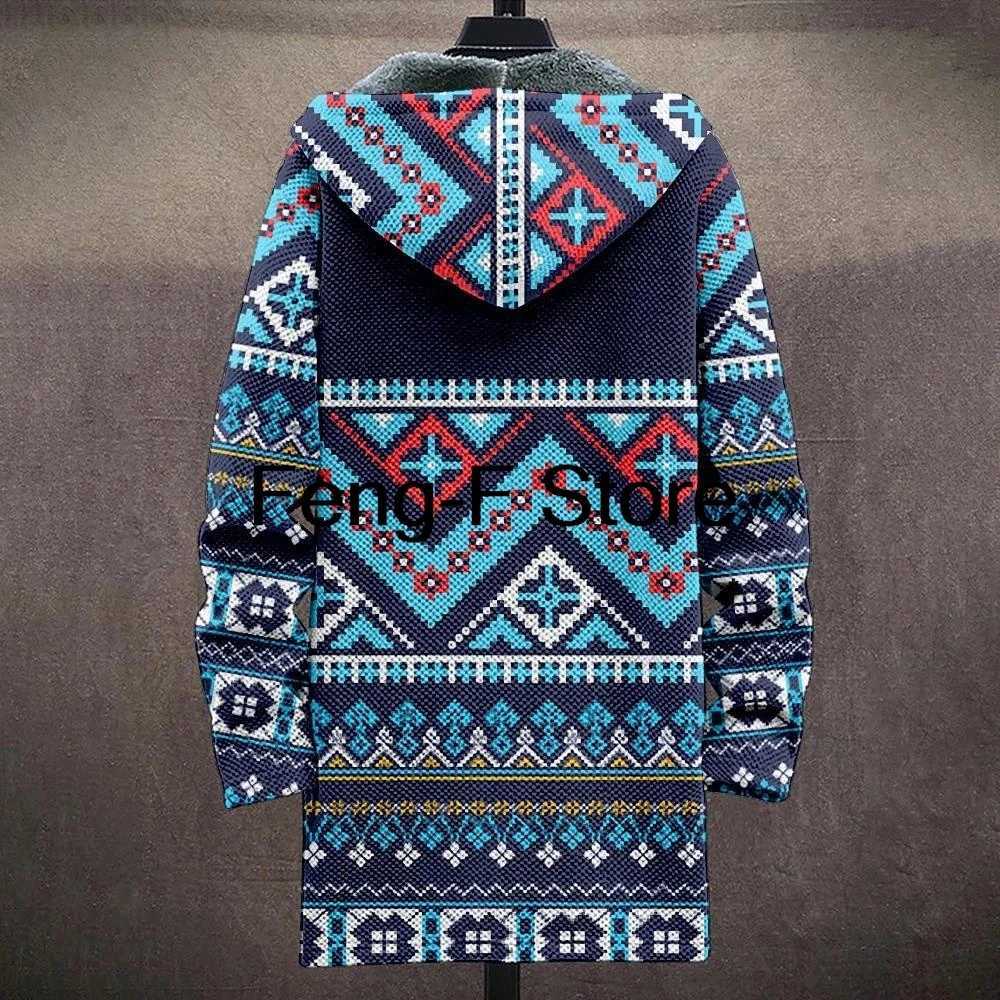 3D Men Jacket Cardigans Native Aztec Graphics Long Coats Printed Mid Trench Outdoor Fleece Winter Casual Streetwear Clothing W250821