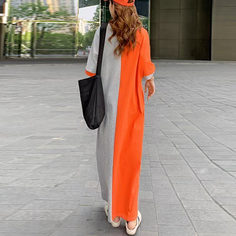 plus size women's new long sleeve high waist printed banquet dress mid-length skirt D02519