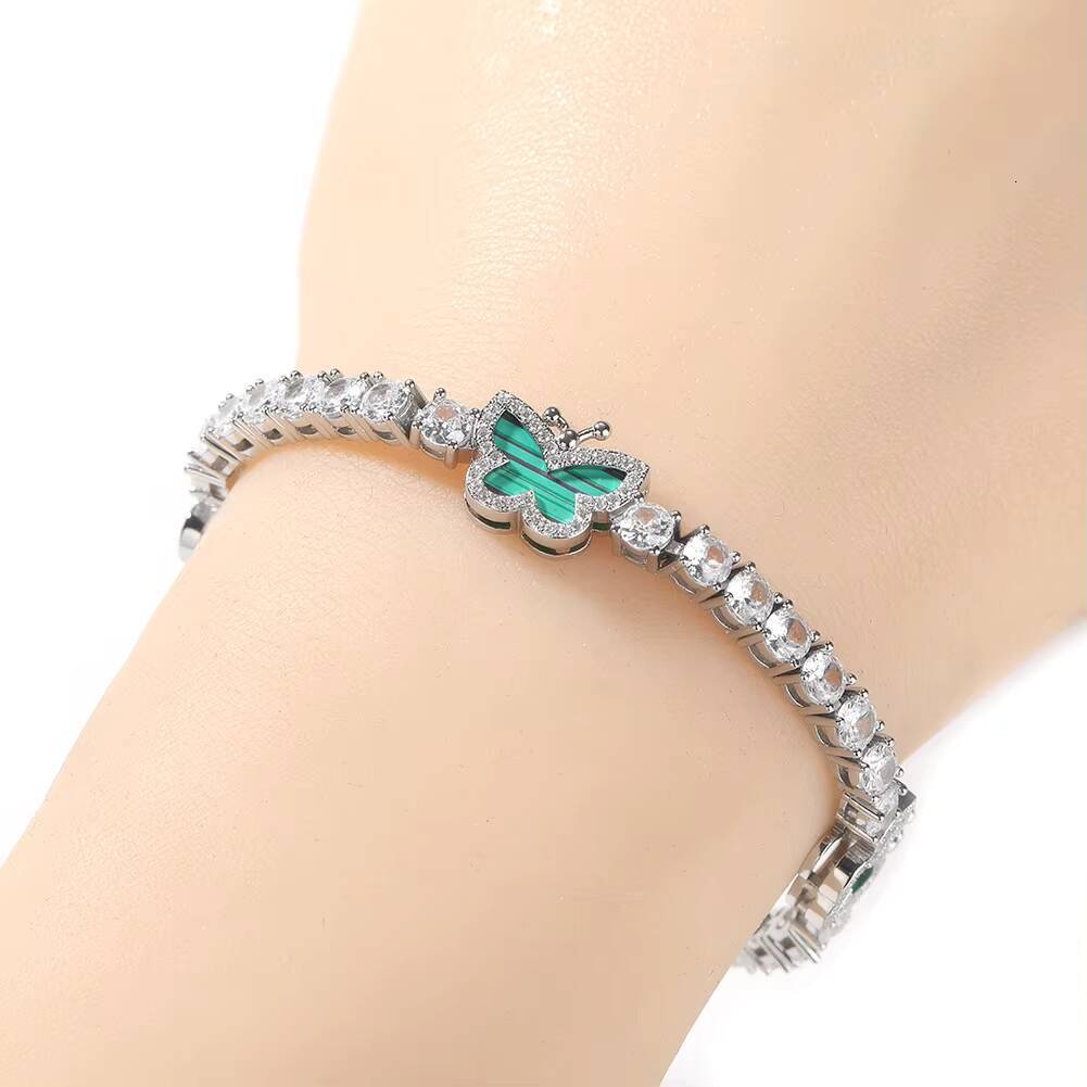 Hot sale for men and women, unisex hip-hop 925 silver tennis necklace; Butterfly charm bracelet for men and women, featuring moite,