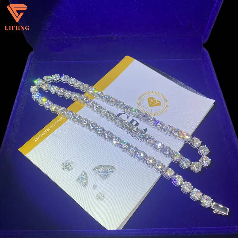 Fine Jewelry 925 Silver White High Quality Mens Womens Tennis VVS Chain 8MM Iced Moissanite Diamond Necklace 8MM Tennis Chain