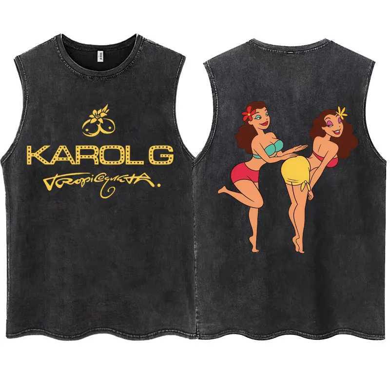 Karol G 2025 New Album Tropicoqueta Washed Tank Tops Men Women Trendy Vintage T-Shirt Casual Oversized Cotton Sleeveless T Shirt X250821