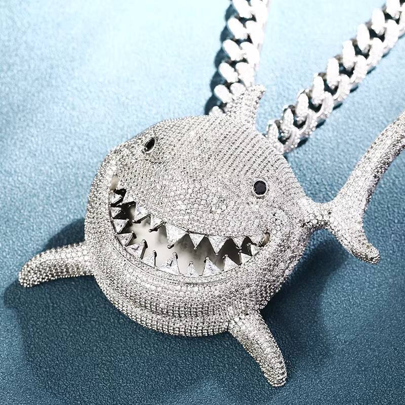 New Design Iced Out Hip Hop Big Size Shark Charm Pendants Necklace for Men