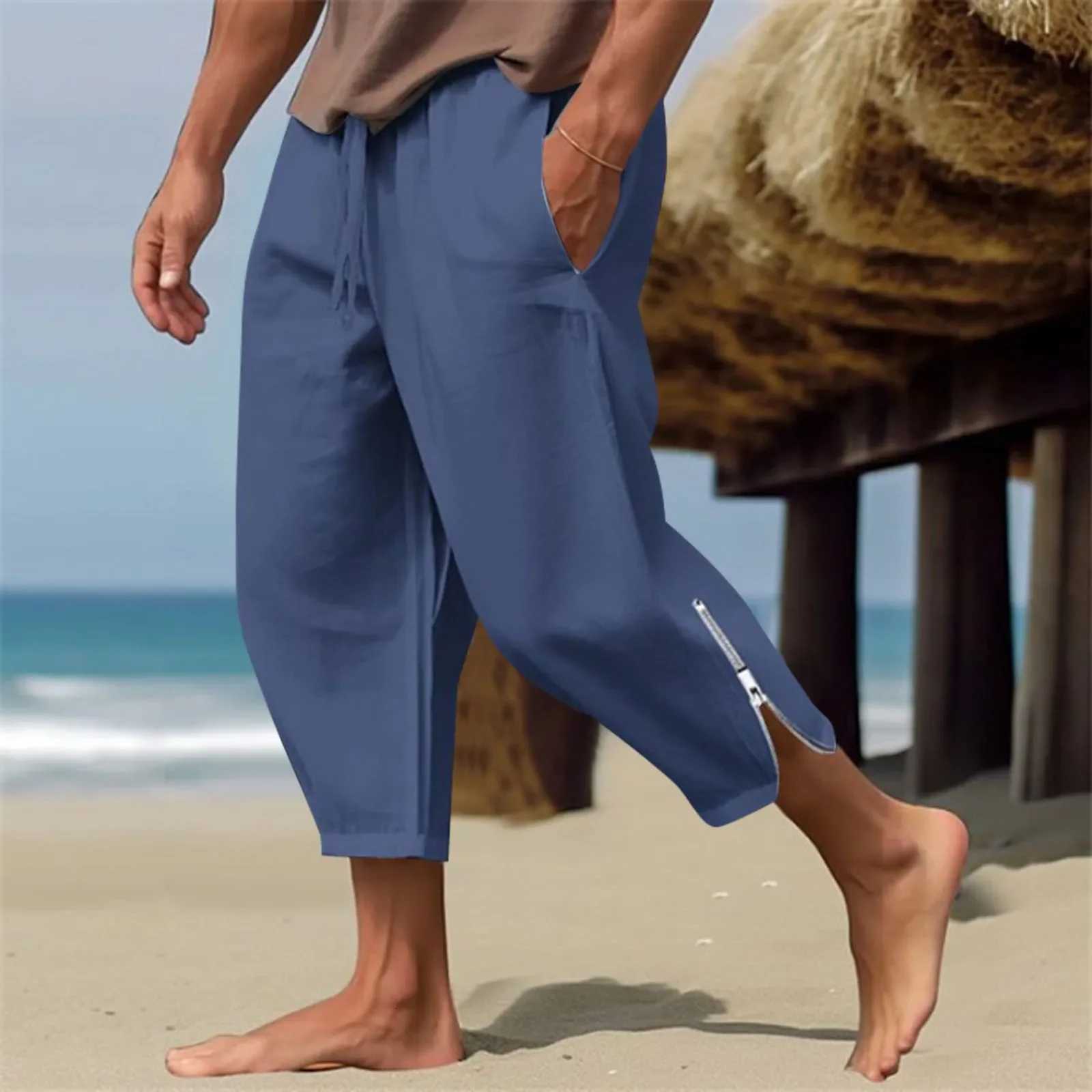 Solid Color Harem Pants Casual Capri Pants Lightweight Loose Beach Summer Pants Men Sweatpants Korean Fashion Sportswear XJ250821
