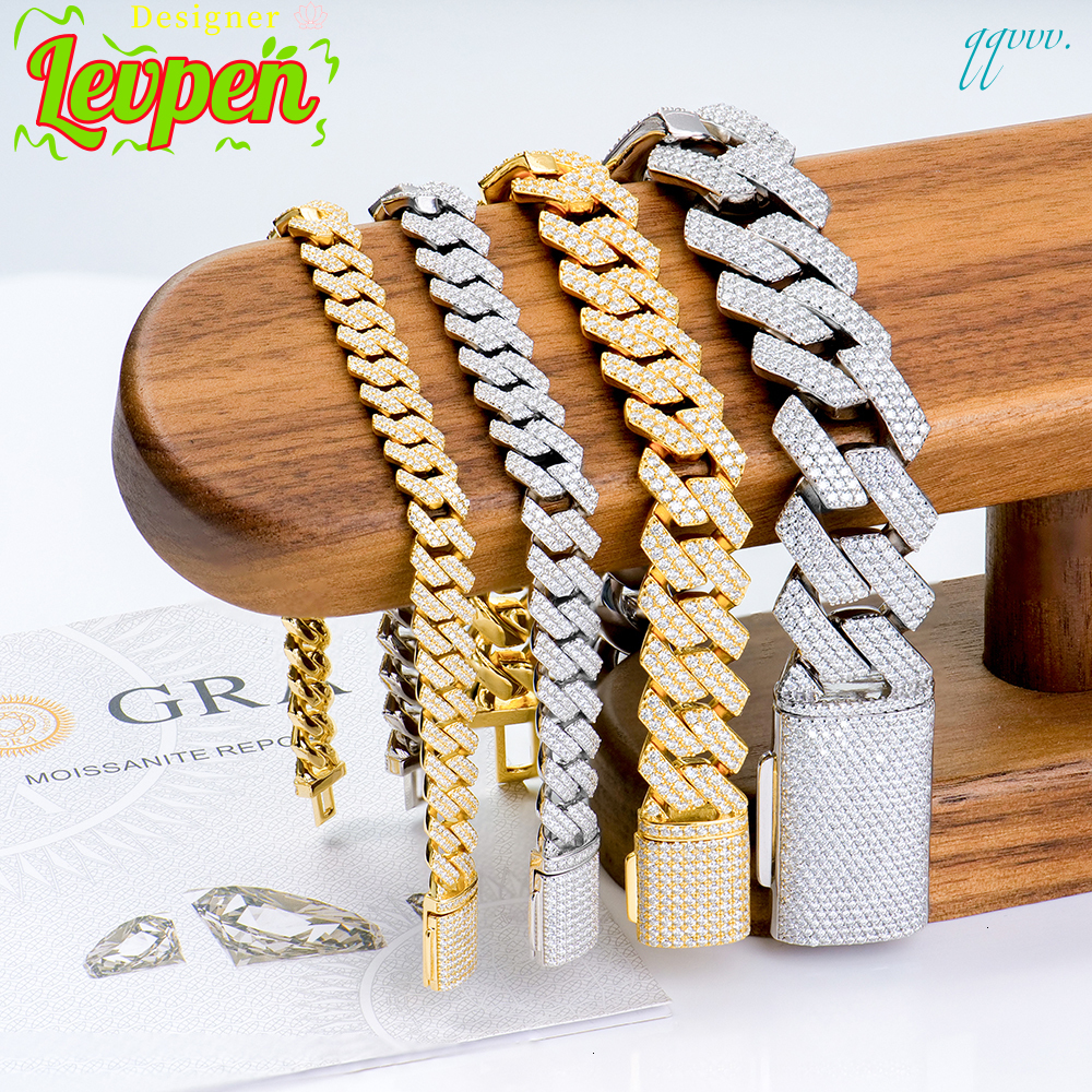 Iced Wholesale Miami 8-20mm Mens Out Fine Jewelry Hiphop 925 Silver Vvs Diamond Mossanite Moissanite Cuban Link Chain Bracelet OACOCA