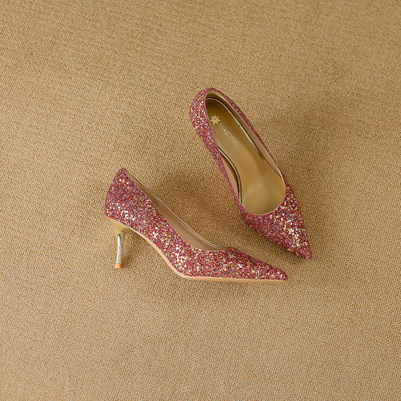 YUANLITONG Glistening Red Glitter Pumps Heels Women's Leisure Gentle High Heel Fashion Minimalist Style Shoes Party fashion 2025-2026