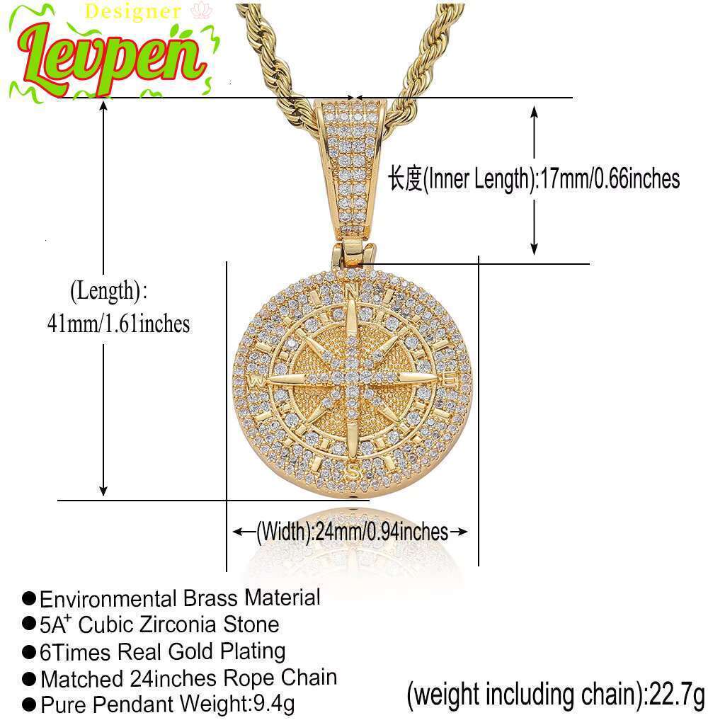 Designer LevpeIced Hip Hop Out Moissanite Diamond Compass Pendant Necklace for Men and Women Pendant Fashion Jewelry OACOCANecklace