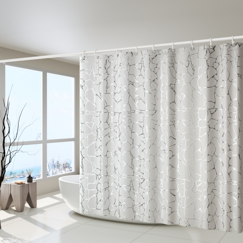 Shower curtain white cracked vein hot silver fashionable high-quality bathroom cover (excluding: wash label, lead wire, lining plate color card)